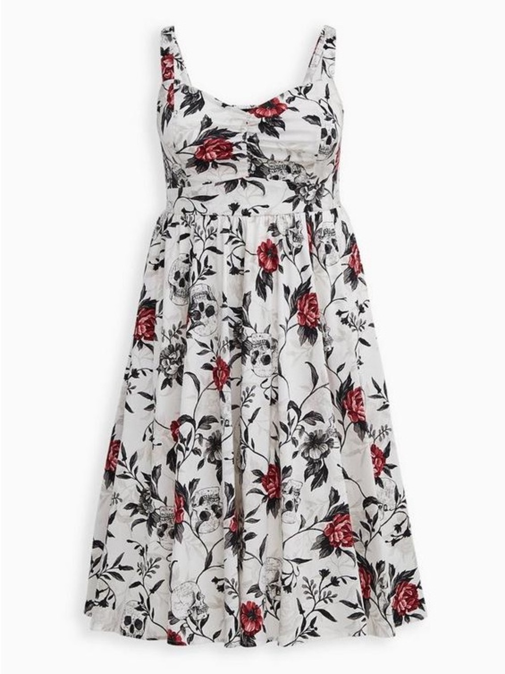 💀 Goth Pin-Up Glam! Torrid Retro Chic White Skull & Roses Rockabilly Dress 🌹